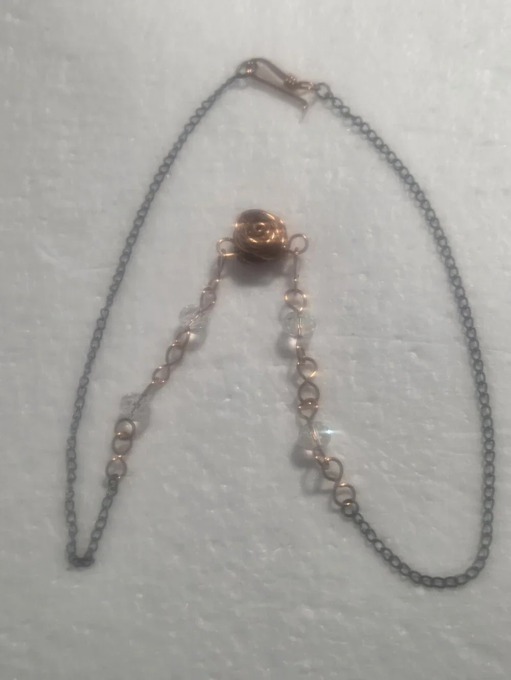 Handcrafted Copper Rose Necklace with Clear Crystal Accents